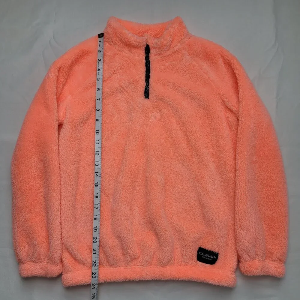 Calvin Klein Girls Performance Sherpa Quarter Zip Pullover Bright Coral Large - Picture 7 of 10